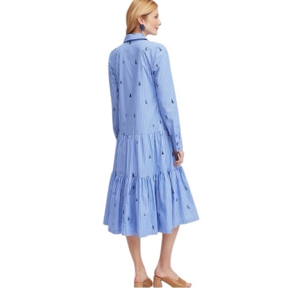 Chico’s Poplin Tiered Stripe Shirt Dress Sailboats Size 3 (US 16) Embroidered - Picture 2 of 12
